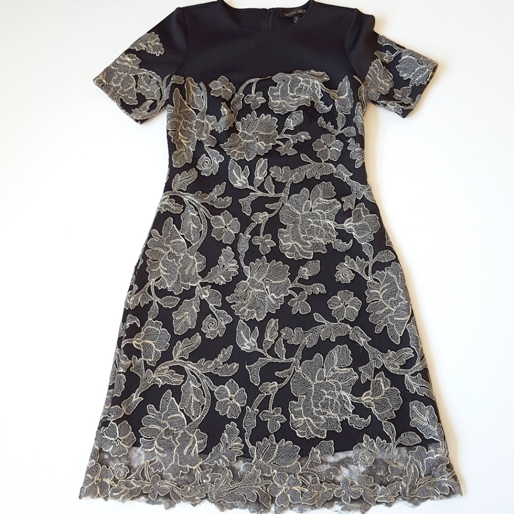 Tadashi Shoji Black and Gold Floral Dress